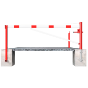 Swing barrier | with bracing tube and | pull rope reinforcement | for casting in concrete, hot-dip galvanized and white coated with red reflecting stripes | Barrier arm length: 3000 mm | with triangular lock